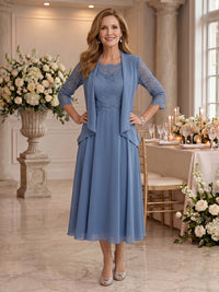 2 Pieces Jewel A Line Chiffon Lace Mother of the Bride Dresses with Jacket