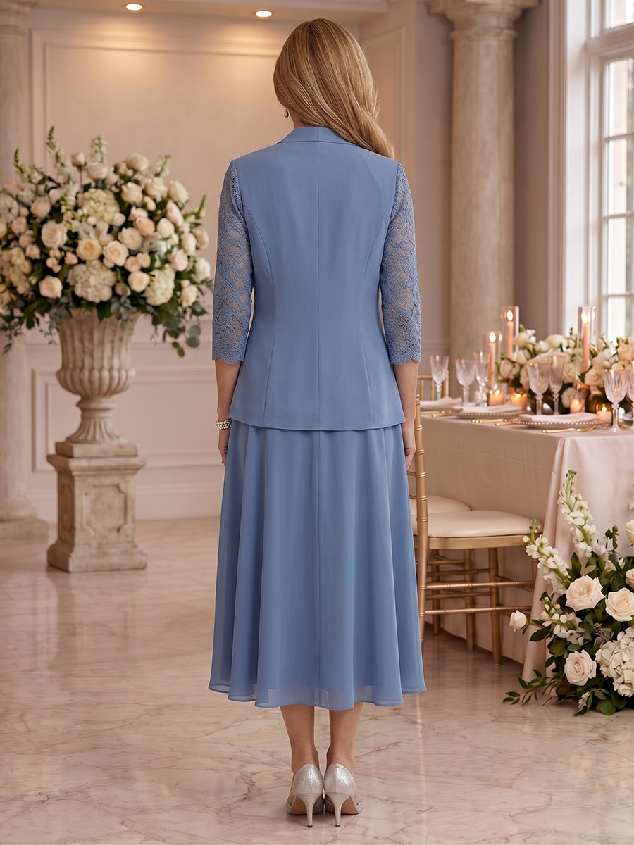 2 Pieces Jewel A Line Chiffon Lace Mother of the Bride Dresses with Jacket