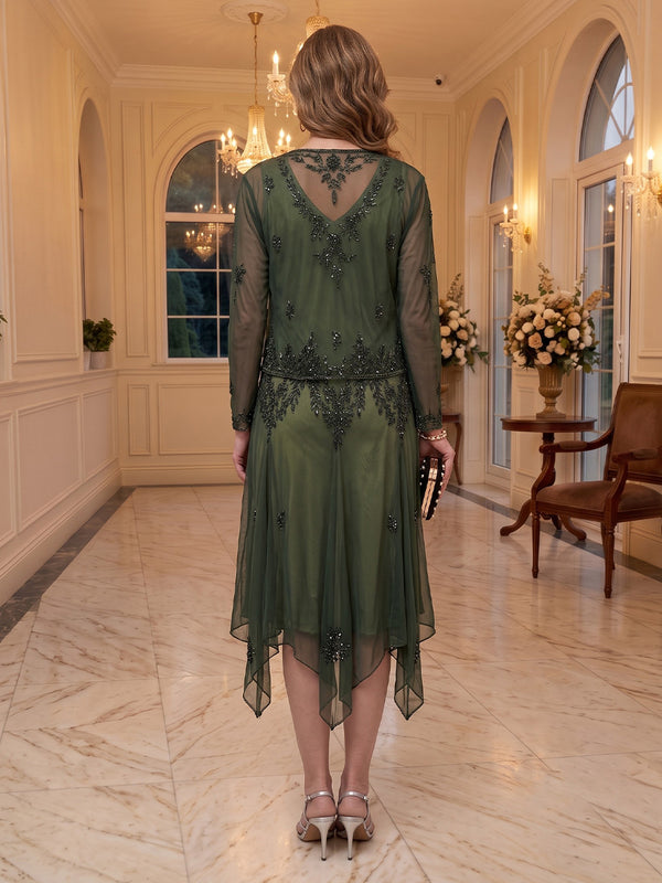 2 Pieces V Neck A Line Chiffon Long Sleeves Mother of the Bride Dresses with Jacket
