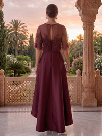 Jewel Satin High Low Lace Appliques Mother of the Bride/Groom Dresses with Cape