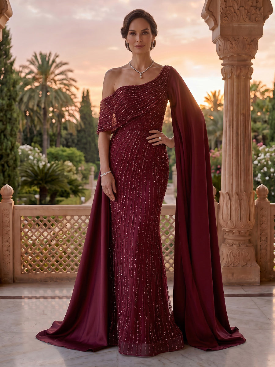 One Shoulder Mermaid Beaded Mother of the Bride/Groom Dresses