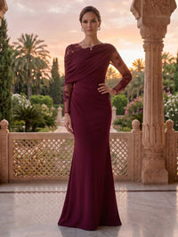 Jewel Mermaid Lace Appliques Floor Length Mother of the Bride/Groom Dresses