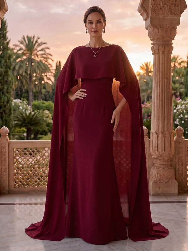 Jewel Satin Mermaid Floor Length Mother of the Bride/Groom Dresses with Cape