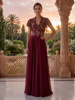 V Neck A Line Lace Appliques Floor Length Mother of the Bride/Groom Dresses