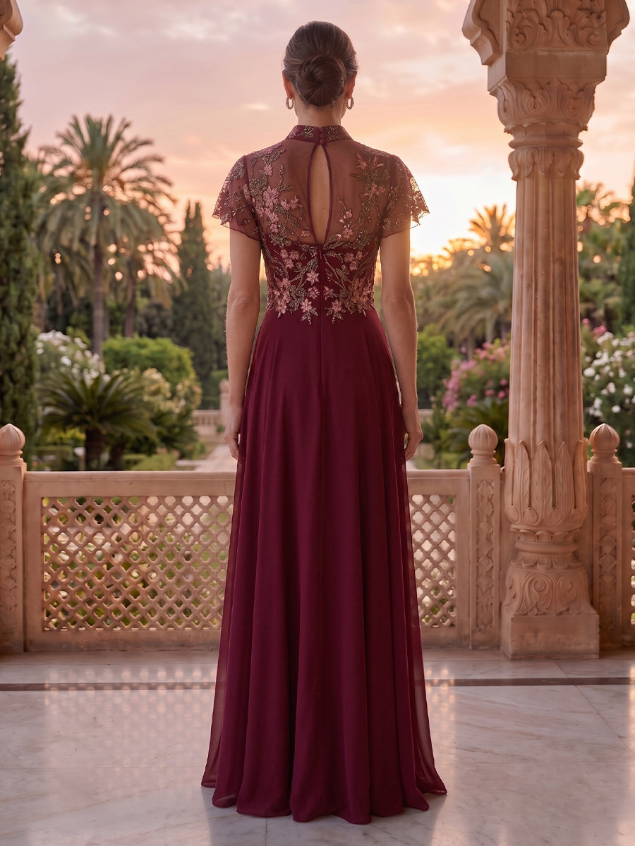 V Neck A Line Lace Appliques Floor Length Mother of the Bride/Groom Dresses