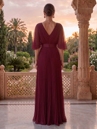 V Neck A Line Pleated Floor Length Mother of the Bride/Groom Dresses