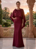 Jewel Mermaid Satin Bow Floor Length Mother of the Bride/Groom Dresses with Cape