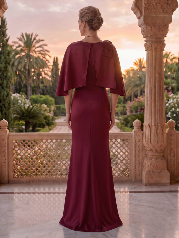Jewel Mermaid Satin Bow Floor Length Mother of the Bride/Groom Dresses with Cape