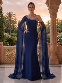 One Shoulder Mermaid Beaded Long Sleeves Mother of the Bride/Groom Dresses
