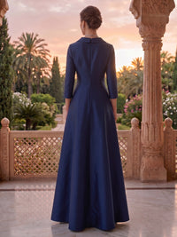 V Neck A Line Satin Floor Length Mother of the Bride/Groom Dresses