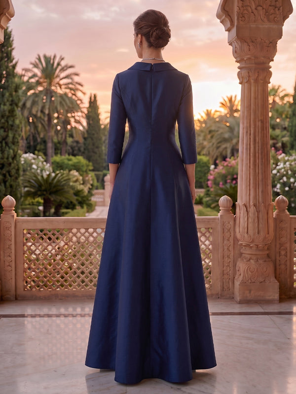 V Neck A Line Satin Floor Length Mother of the Bride/Groom Dresses