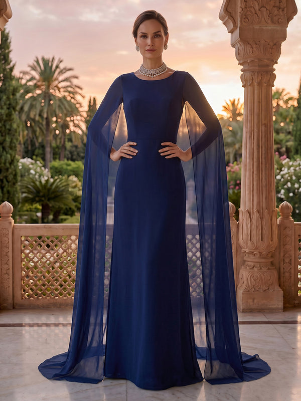 Jewel A Line Long Sleeves Satin Floor Length Mother of the Bride/Groom Dresses