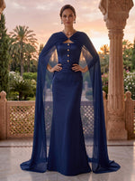 Strapless Satin Mermaid Ruched Floor Length Mother of the Bride/Groom Dresses with Cape