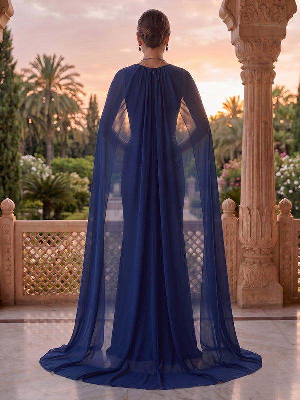 Strapless Satin Mermaid Ruched Floor Length Mother of the Bride/Groom Dresses with Cape