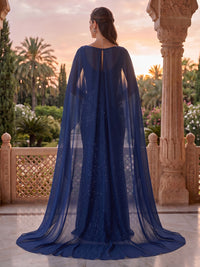 Jewel Sequin Mermaid Floor Length Mother of the Bride/Groom Dresses with Cape