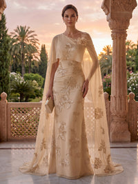 One Shoulder Mermaid Jacquard Mother of the Bride/Groom Dresses with Cape