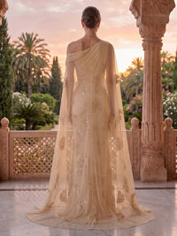One Shoulder Mermaid Jacquard Mother of the Bride/Groom Dresses with Cape