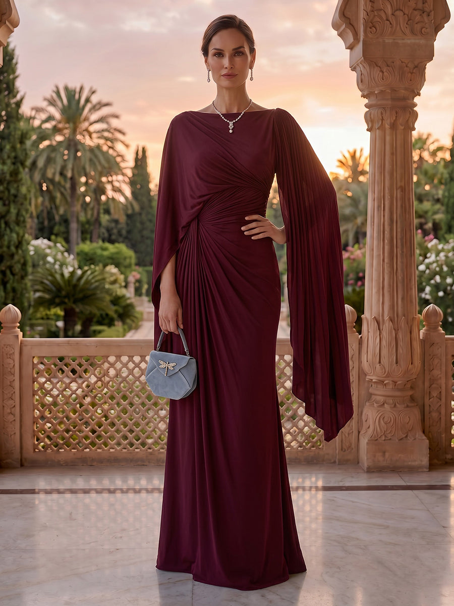 Jewel Mermaid Pleated Satin Floor Length Mother of the Bride/Groom Dresses