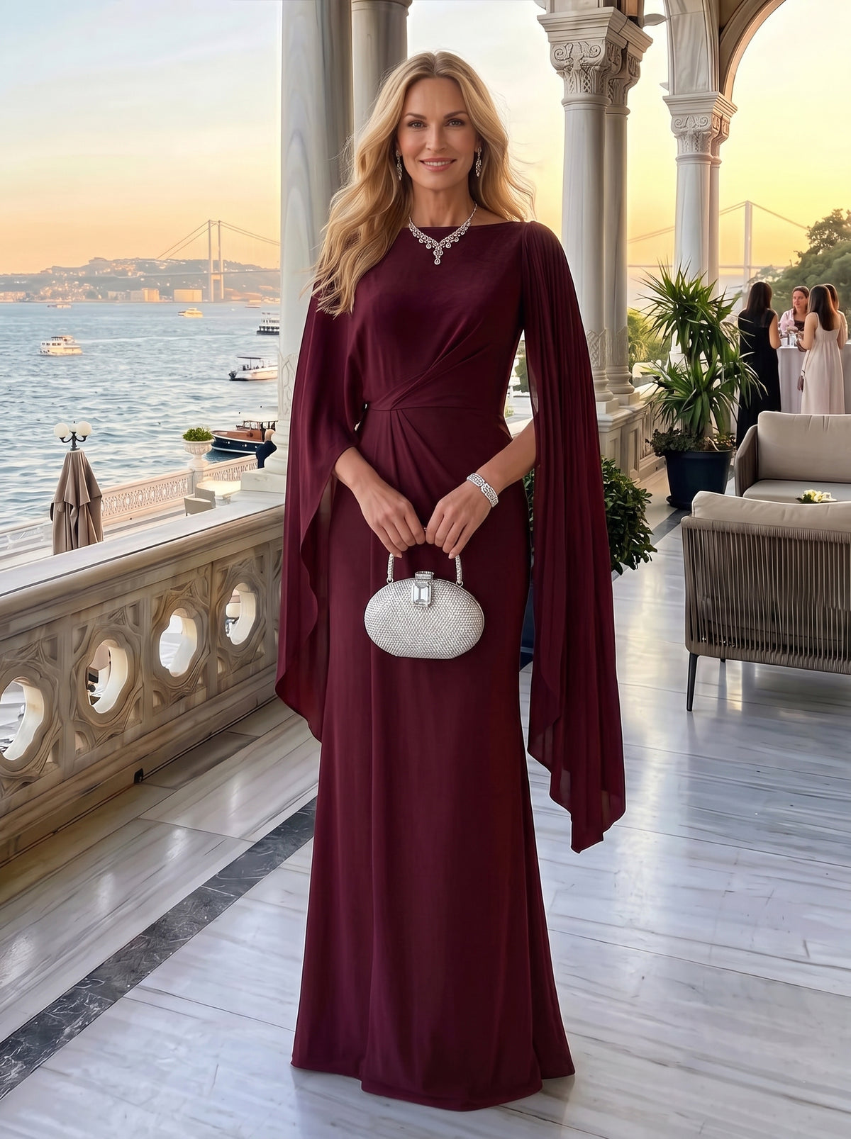 Jewel Mermaid Pleated Satin Floor Length Mother of the Bride/Groom Dresses