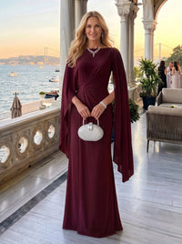 Jewel Mermaid Pleated Satin Floor Length Mother of the Bride/Groom Dresses