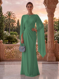 Jewel Mermaid Pleated Satin Floor Length Mother of the Bride/Groom Dresses