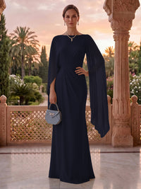 Jewel Mermaid Pleated Satin Floor Length Mother of the Bride/Groom Dresses