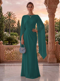 Jewel Mermaid Pleated Satin Floor Length Mother of the Bride/Groom Dresses
