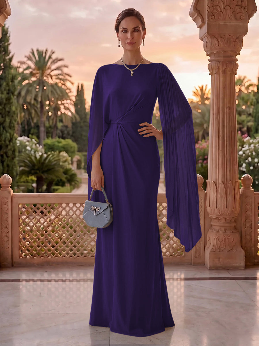 Jewel Mermaid Pleated Satin Floor Length Mother of the Bride/Groom Dresses