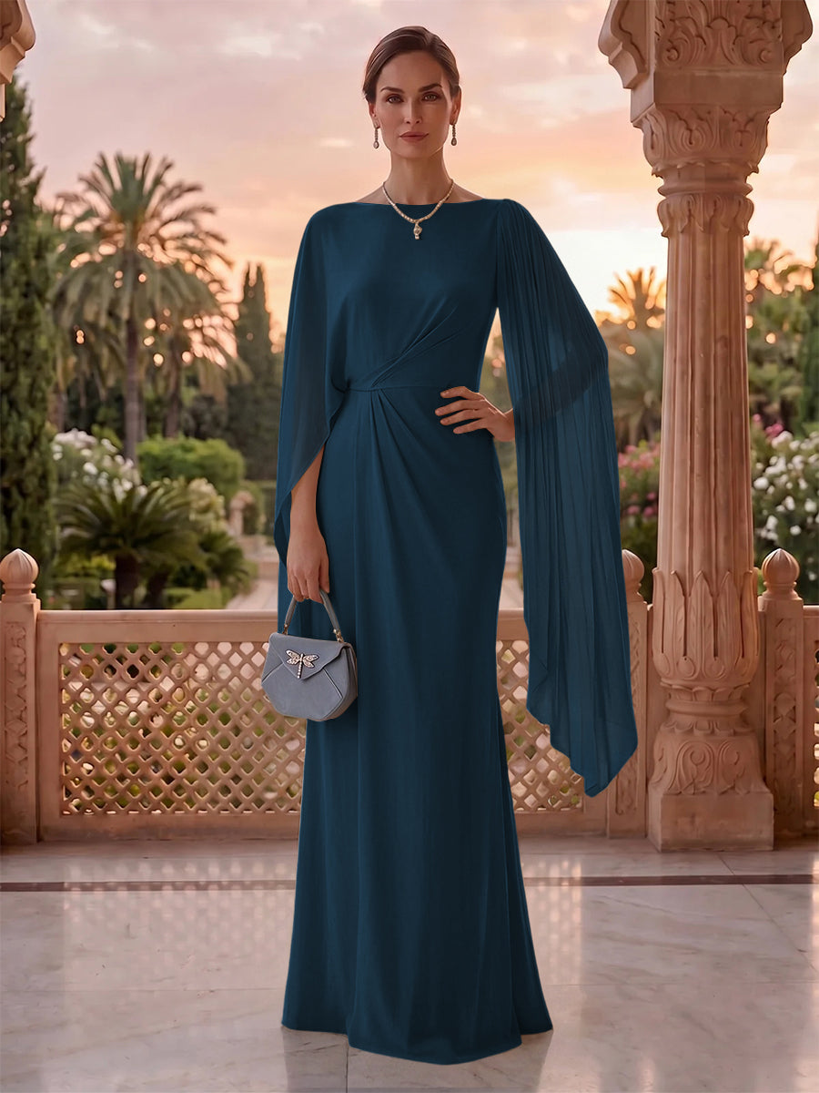 Jewel Mermaid Pleated Satin Floor Length Mother of the Bride/Groom Dresses
