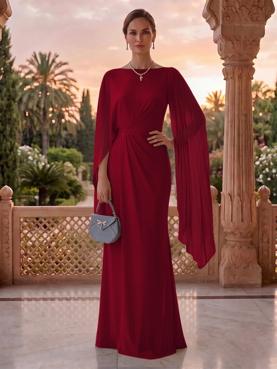 Jewel Mermaid Pleated Satin Floor Length Mother of the Bride/Groom Dresses