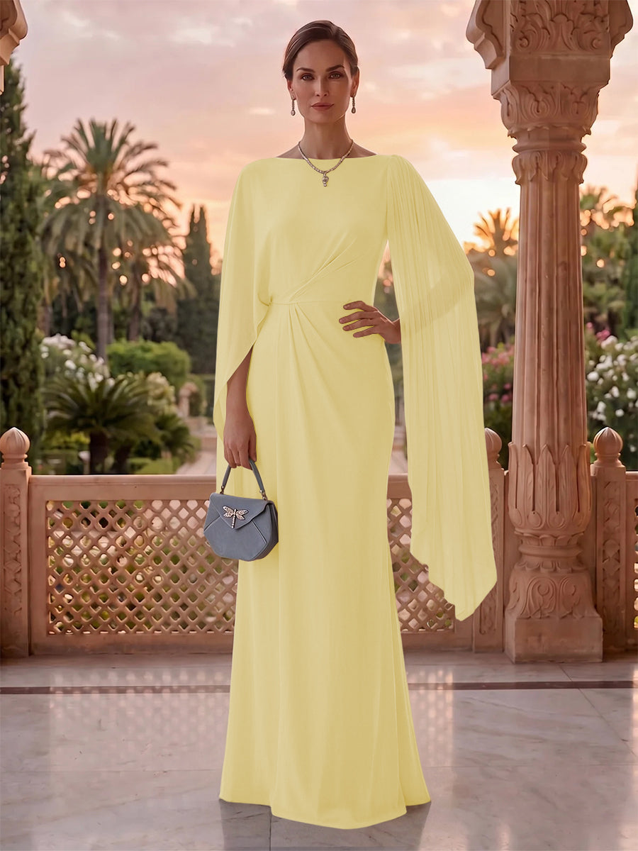 Jewel Mermaid Pleated Satin Floor Length Mother of the Bride/Groom Dresses