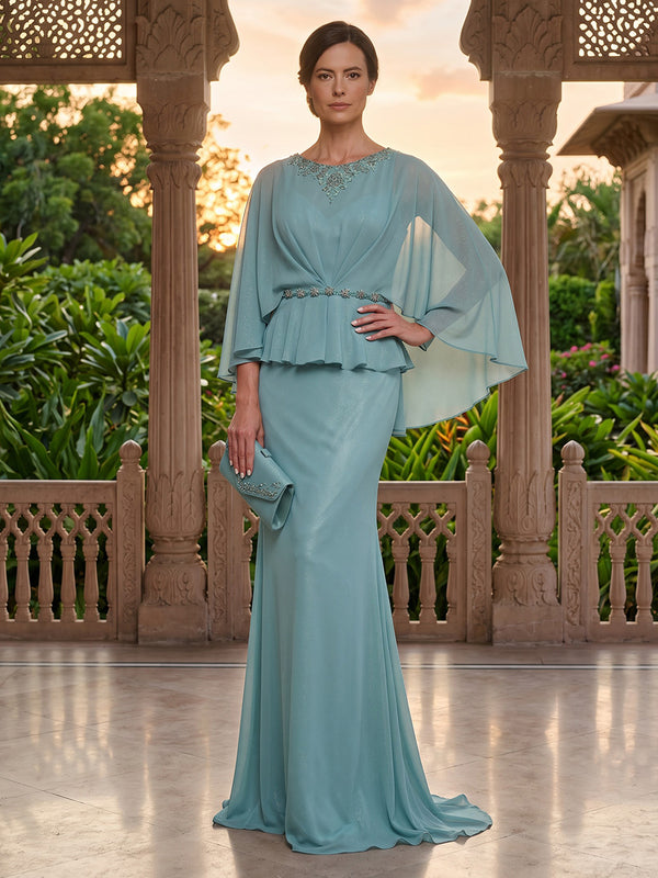 Jewel Mermaid Lace Appliques Mother of the Bride/Groom Dresses with Cape