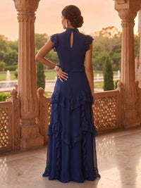 High Neck A Line Ruffles Short Sleeves Chiffon Mother of the Bride/Groom Dresses