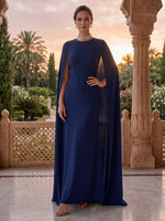 Jewel Sheath Mermaid Chiffon Floor Length Mother of the Bride/Groom Dresses with Cape