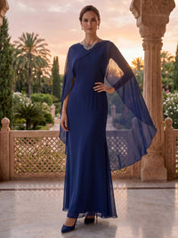 Jewel Chiffon Sheath Mermaid Floor Length Mother of the Bride/Groom Dresses with Cape