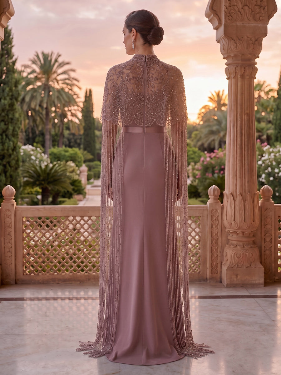 High Neck Mermaid Beaded Satin Mother of the Bride/Groom Dresses