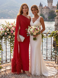 One Shoulder Mermaid Pleated Satin Floor Length Mother of the Bride/Groom Dresses
