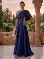 Jewel Mermaid Lace Appliques Satin Mother of the Bride/Groom Dresses with Cape
