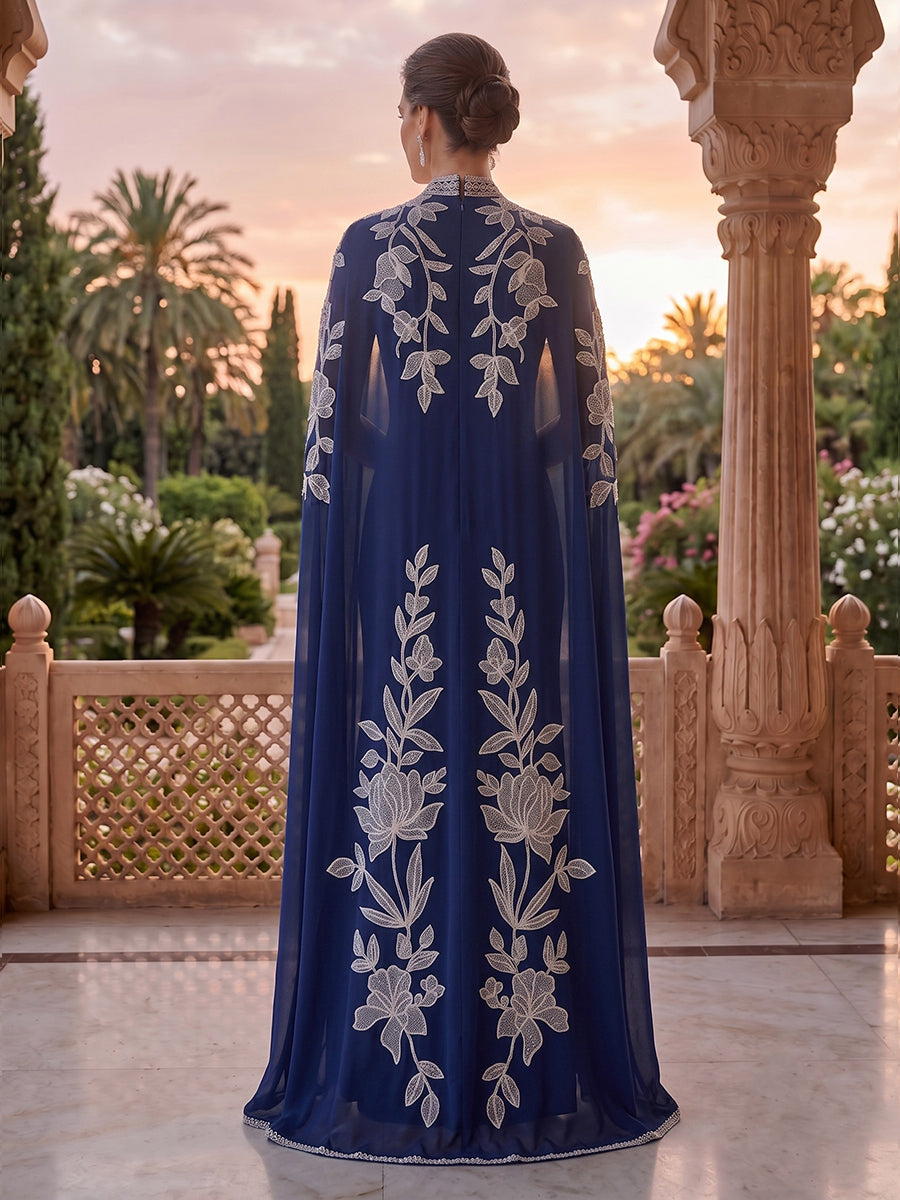 High Neck Mermaid Lace Appliques Satin Mother of the Bride/Groom Dresses with Cape
