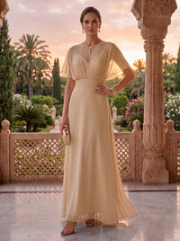 Jewel A Line Chiffon Mother of the Bride/Groom Dresses with Sleeves