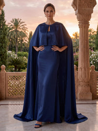 Jewel Sheath Mermaid Satin Mother of the Bride/Groom Dresses with Cape