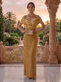Off the Shoulder Mermaid Pleated Satin Floor Length Mother of the Bride/Groom Dresses