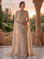 V Neck Sheath Mermaid Satin Mother of the Bride/Groom Dresses with Cape