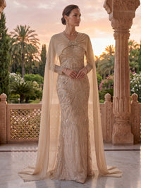 V Neck Sheath Mermaid Satin Mother of the Bride/Groom Dresses with Cape