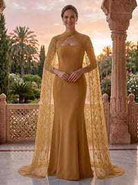 Strapless Sheath Mermaid Satin Mother of the Bride/Groom Dresses with Cape
