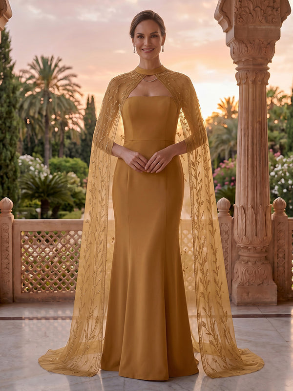 Strapless Sheath Mermaid Satin Mother of the Bride/Groom Dresses with Cape
