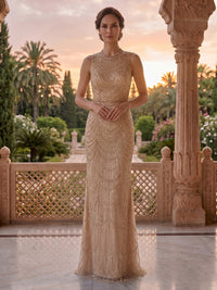 Jewel Mermaid Tulle Sparkly Floor Length Mother of the Bride/Groom Dresses