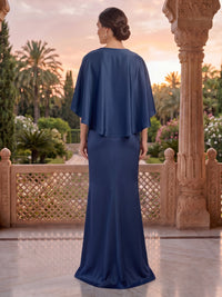 Jewel Sheath Mermaid Satin Slit Mother of the Bride/Groom Dresses with Cape