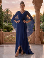 V Neck A Line Chiffon Slit Mother of the Bride/Groom Dresses with Cape