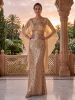 Jewel Mermaid Sequin Mother of the Bride/Groom Dresses with Cape
